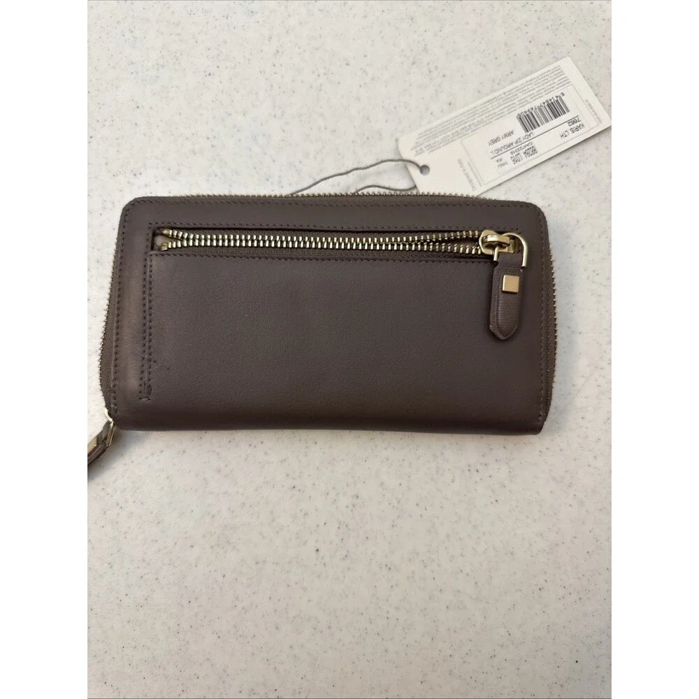 Samsonite Leather Zip Around Travel Wallet Army Grey Women’s NEW